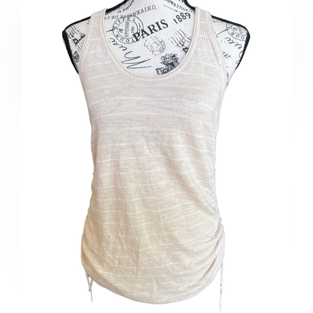 Athleta linen cotton blend tank top gathered sides racer back Size M